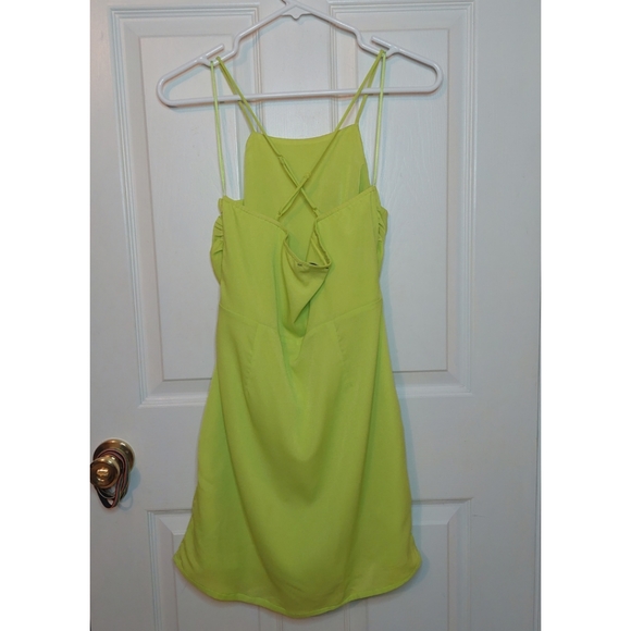 Vici Neon Green Dazzle Me Ruched Halter Neck Mini Dress Dopamine Dressing Size M - Picture 2 of 12